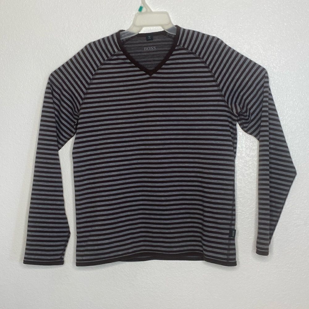 BOSS Hugo Boss Men’s Striped Medium Thick Cotton T Shirt Size L